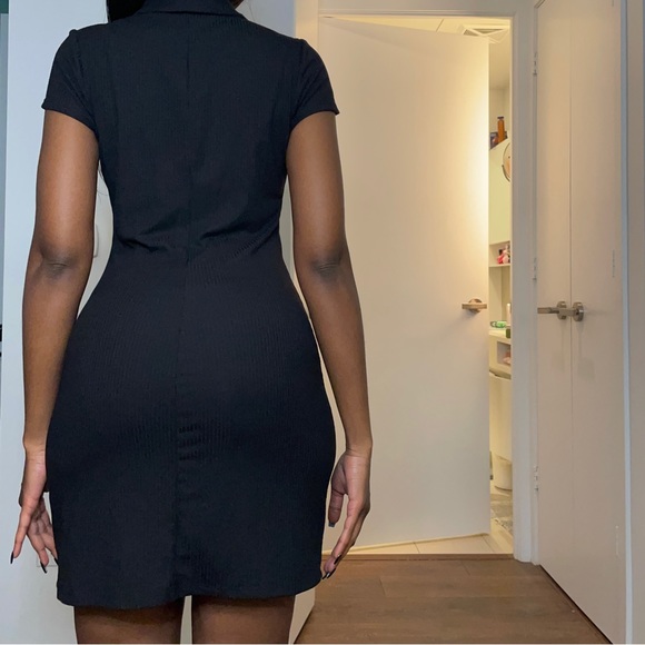 👓 Black AFRM Button Up Bodycon Dress - Picture 3 of 5